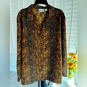 JOANNA Brown Snakeskin Patterned Long Sleeve Collared Button Down Blouse Size L
